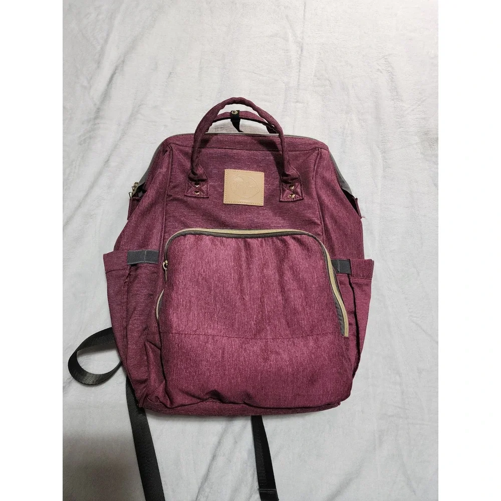 Saint Lemon Diaper Bag Backpack Women OS Burgundy Wide Opening Canvas